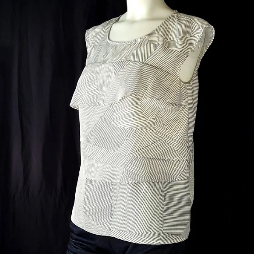 LOFT Layered Panel Striped Cap Sleeve Top - Picture 6 of 9